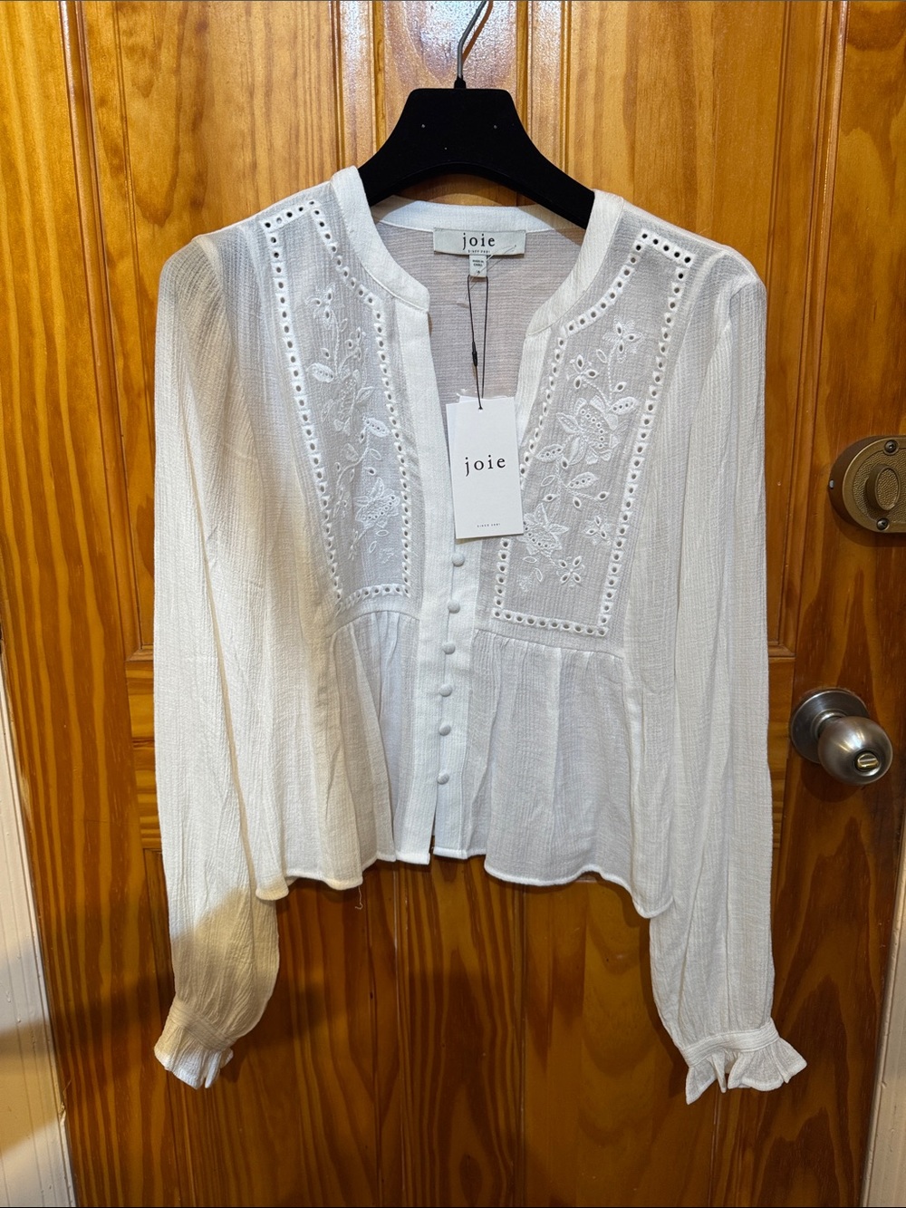 Joie Cream Embroidered Button-Front Peasant Blouse - Picture 1 of 1